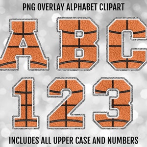 Basketball and Silver Glitter Faux Chenille Varsity PNG Alphabet Letters and Numbers Bundle, PNG Sublimation Font Clipart, Digital Download