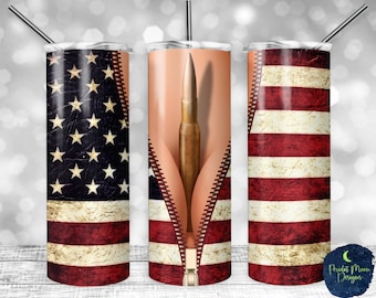 American Flag, Cleavage, Bullet, PNG Sublimation Design, 20 oz Skinny Tumbler, Instant Digital Download, Mockup Included