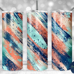 Teal, Navy, and Coral Glitter Milky Way, PNG Sublimation Design, 20 oz Skinny Tumbler, Instant Digital Download, Mockup Included