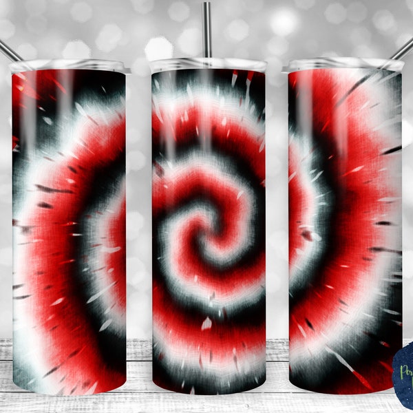 Tie Dye Swirl, Bright Red, Black, and White, PNG Sublimation Design, 20 oz Skinny Tumbler, School Spirit, Instant Download, Mockup Included