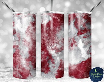 Maroon, Gray, and White Abstract Paint, Grunge, Team Colors, PNG Sublimation Design, 20 oz Skinny Tumbler, Instant Download, Mockup Included