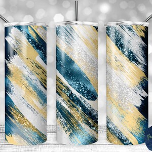 Teal, White, and Gold Glitter Milky Way, PNG Sublimation Design, 20 oz Skinny Tumbler, Instant Digital Download, Mockup Included