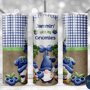Jammin with My Gnomies, Blueberry Gnomes, Plaid, PNG Sublimation Design, 20 oz Skinny Tumbler, Instant Digital Download, Mockup Included
