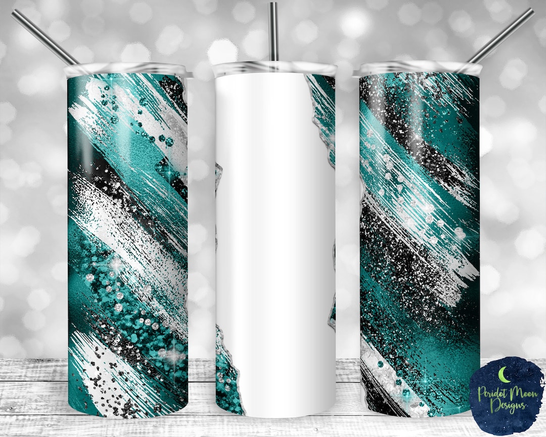 Teal, Black, White Glitter Milky Way, Tear Blank, PNG Sublimation