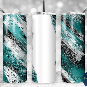 Teal, Black, White Glitter Milky Way, Tear Blank, PNG Sublimation Design, 20 oz Skinny Tumbler, Instant Digital Download, Mockup Included