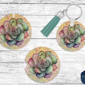 Succulents, Rainbow, Gold Glitter, Vintage, PNG Sublimation Design, Car Coaster, Car Freshie, Keychain, Instant Download, Mockup Included