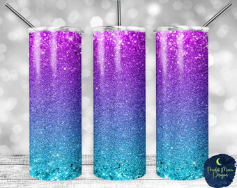 Lila och blått ombreglitter, PNG-sublimeringsdesign, 20 oz smal tumbler, omedelbar digital nedladdning, mockup ingår