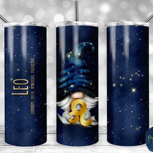 Leo, Male Gnome, Astrology Sign, Constellation, PNG Sublimation Design, 20 oz Skinny Tumbler, Instant Digital Download