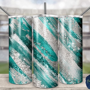 Teal, Gray, and White Glitter Milky Way, PNG Sublimation Design, 20 oz Skinny Tumbler, Instant Digital Download, Mockup Included