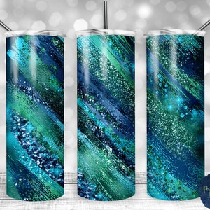 Blue, Teal, and Green Glitter Milky Way, PNG Sublimation Design, 20 oz Skinny Tumbler, Instant Digital Download, Mockup Included