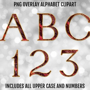 Red Glitter Milky Way PNG Alphabet Letters and Numbers Bundle, Sublimation Font Clipart, Instant Digital Download