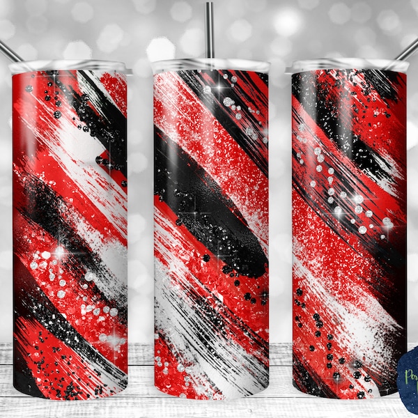 Bright Red Black and White Glitter Milky Way, PNG Sublimation Design, 20 oz Skinny Tumbler, Instant Digital Download, Mockup Included