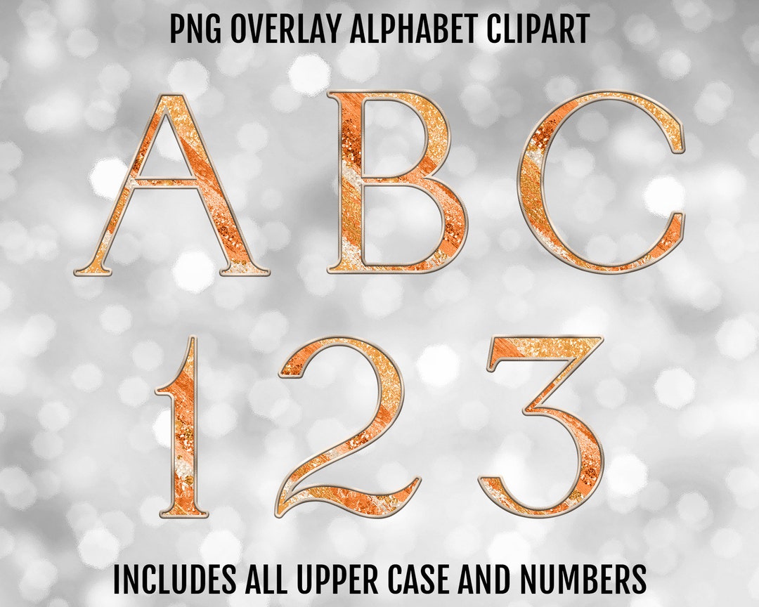 Orange and Cream Glitter Milky Way PNG Alphabet Letters and Numbers ...