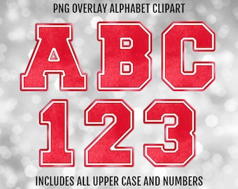 Red and White Varsity PNG Alphabet Letters and Numbers Bundle, PNG Sublimation Font Clipart, Instant Digital Download