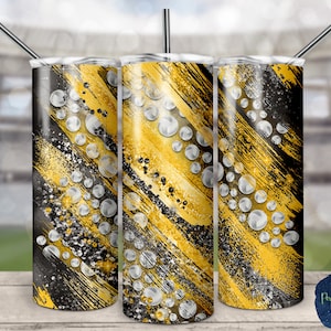 Black and Yellow Glitter Milky Way, Volleyball, School Spirit, PNG Sublimation Design, 20 oz Skinny Tumbler, Instant Download