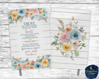 Sprüche 3:5-6, Pastell Aquarell Blumen, Weiß Holz, PNG Sublimation Design, Journal Design, Digitaler Download, Mockup inklusive