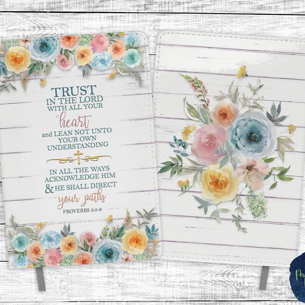 Proverbs 3:5-6, Pastel Watercolor Florals, White Wood, PNG Sublimation Design, Journal Design, Instant Digital Download, Mockup Included