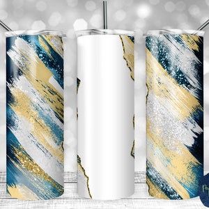 Teal, Gold, and White Glitter Milky Way, Tear Blank, PNG Sublimation Design, 20 oz Skinny Tumbler, Instant Download, Mockup Included