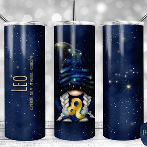 Leo, Female Gnome, Astrology Sign, Constellation, PNG Sublimation Design, 20 oz Skinny Tumbler, Instant Digital Download