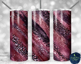 Pink and Purple Glitter Leopard Print Milky Way, PNG Sublimation Design, 20 oz Skinny Tumbler, Instant Digital Download, Mockup Included