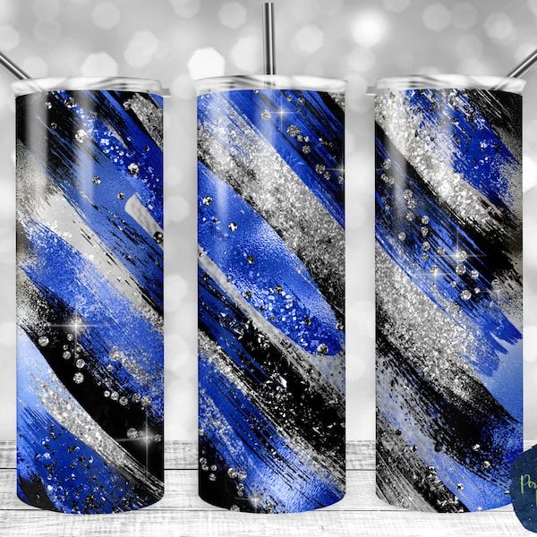 Royal Blue, Black, and Silver Glitter Milky Way, PNG Sublimation Design, 20 oz Skinny Tumbler, Instant Digital Download, Mockup Included