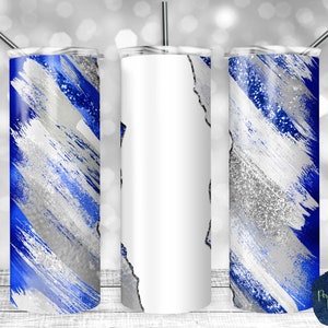 Royal Blue, Silver, and White Glitter Milky Way, Tear Blank, PNG Sublimation Design, 20 oz Skinny Tumbler, Instant Download, Mockup Included