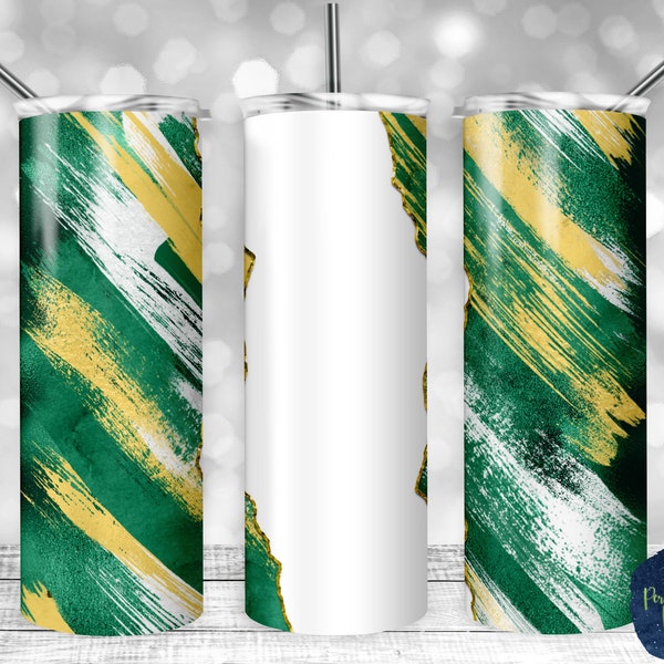 Hunter Green Yellow and White Matte Milky Way, Tear Blank, PNG Sublimation Design, 20 oz Skinny Tumbler, Instant Digital Download