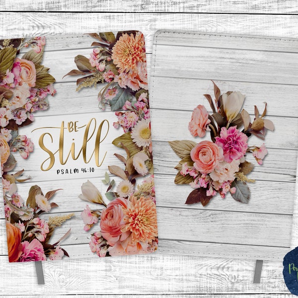 Psalm 46:10, Be Still, Pastel Florals, White Wood, PNG Sublimation Design, Journal Design, Bible Verse, Digital Download, Mockup Included