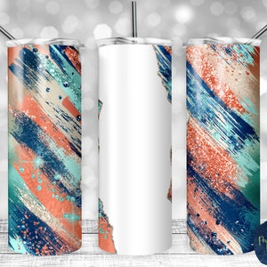 Teal, Navy, and Coral Glitter Milky Way, Tear Blank, PNG Sublimation Design, 20 oz Skinny Tumbler, Instant Download, Mockup Included