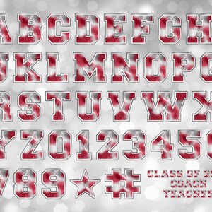 Maroon, Silver, and White Watercolor Varsity PNG Alphabet Letters and ...