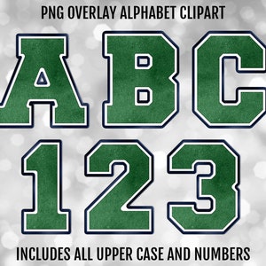 Blue, Green, and White Varsity PNG Alphabet Letters and Numbers Bundle ...