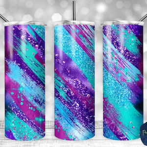 Teal and Purple Glitter Milky Way, PNG Sublimation Design, 20 oz Skinny Tumbler, Instant Digital Download, Mockup Included