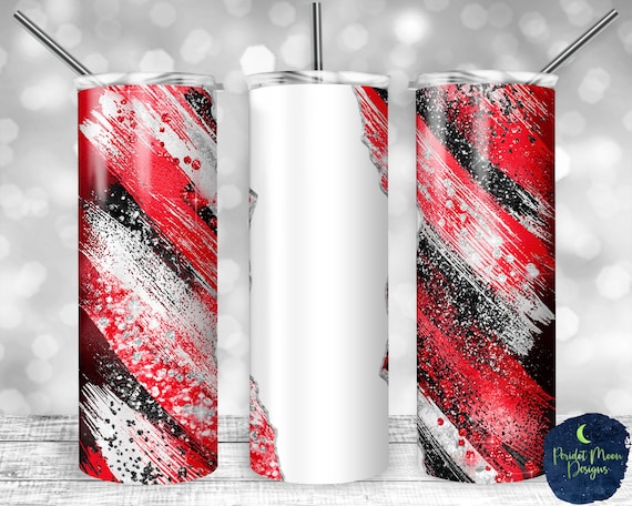 20 oz Skinny Tumbler, Red and Gold Glitter Milky Way with Tear