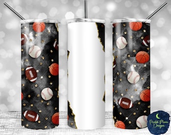 Baseball, Football, Basketball, Watercolor Sports, Blank Tear, PNG Sublimation Design, 20 oz Skinny Tumbler, Instant Download, Mockup