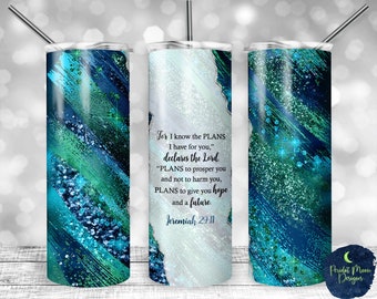 Jeremia 29:11, Bibelvers, Blau, Petrol, Grün Glitzer Milchstraße, Träne Blank, PNG Sublimation Design, 50 g, Direkter Download