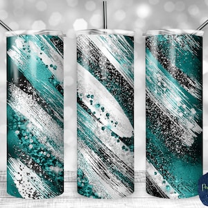Teal, Black, and White Glitter Milky Way, PNG Sublimation Design, 20 oz Skinny Tumbler, Instant Digital Download, Mockup Included