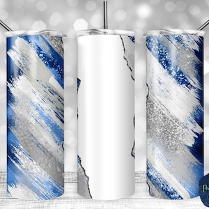 Slate Blue, Silver, and White Glitter Milky Way, Tear Blank, PNG Sublimation Design, 20 oz Skinny Tumbler, Instant Download, Mockup Included