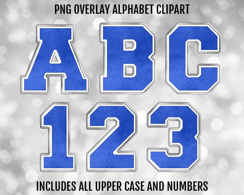 Royal Blue, Silver, and White Varsity PNG Alphabet Letters and Numbers ...