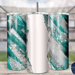 Teal, Gray, and White Glitter Milky Way, Tear Blank, PNG Sublimation Design, 20 oz Skinny Tumbler, Instant Download, Mockup Included