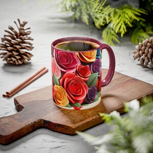 Valentines Heart and Roses Ceramic Mug, Romantic Love Gift for Her, Colorful Tea Cup, Coffee Mugs, Valentine&#39;s Day Gift, Red Heart Mug