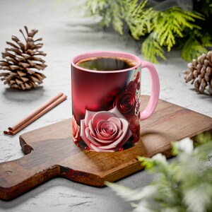 Valentine&#39;s Day Colorful Mugs, Red Heart and Roses Love Gift, Romantic Coffee Cup, Valentine&#39;s Gift, 11oz Mug, Flower Tea Cup