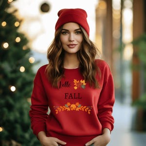 Hello Fall Sweatshirt with Fall Leaves - Cozy Autumn Crewneck Jumper for Men and Women, Fall Leaf Sweater, Unisex Pullover, Warm Sweatshirt,
