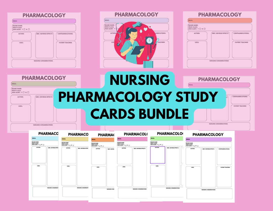 Nursing School Pharmacology Study Cards, Printable Nursing Notes, BUNDLE, Pharm Study Cards ...