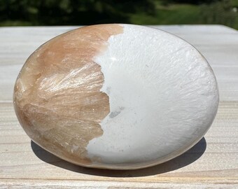 Gorgeous Polished Scolecite with Stilbite Palm Stone - #2