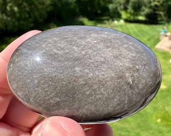 Silver Sheen Obsidian Palm Stone from Mexico - #2