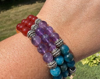 One (1) 8mm Chakra Stretch Bracelet 6.5"