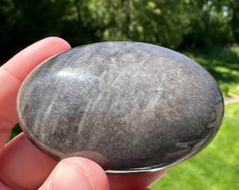 Silver Sheen Obsidian Palm Stone from Mexico - #1