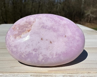 Bonita piedra de palma de aragonito rosa con hematita