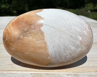 Gorgeous Polished Scolecite with Stilbite Palm Stone - #4