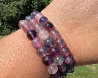 One (1) 8mm Rainbow Fluorite Stretch Bracelet 6''